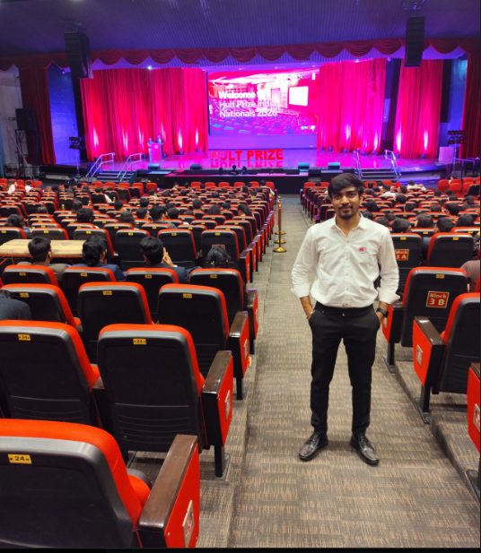 Atyant founder in the auditorium at Hult Prize India Nationals 2026, IIT Bombay